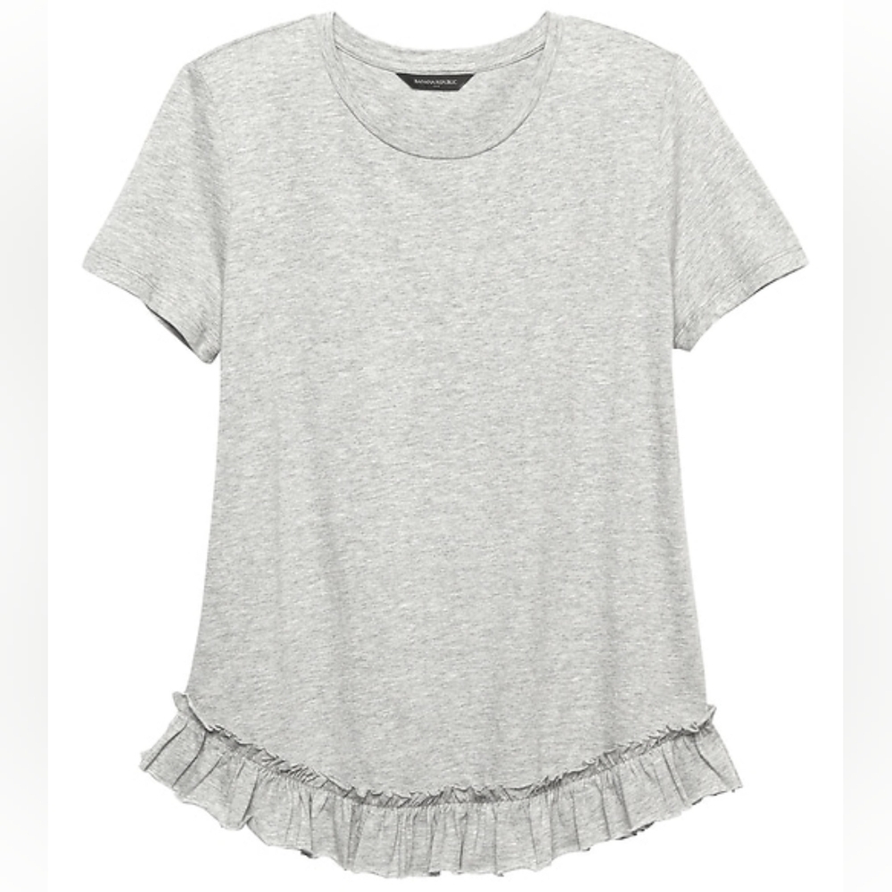 Banana Republic Limited Edition Marled Supima Cotton Ruffle-Hem Crew | Size XS